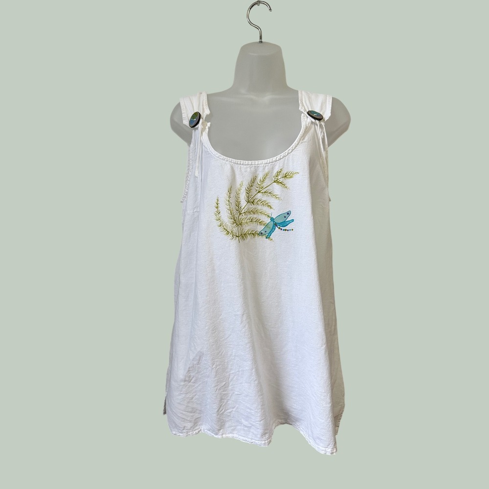 Den Dori's Closet Womens Large Dragonfly Fern Sleeveless Top Artisan Button
